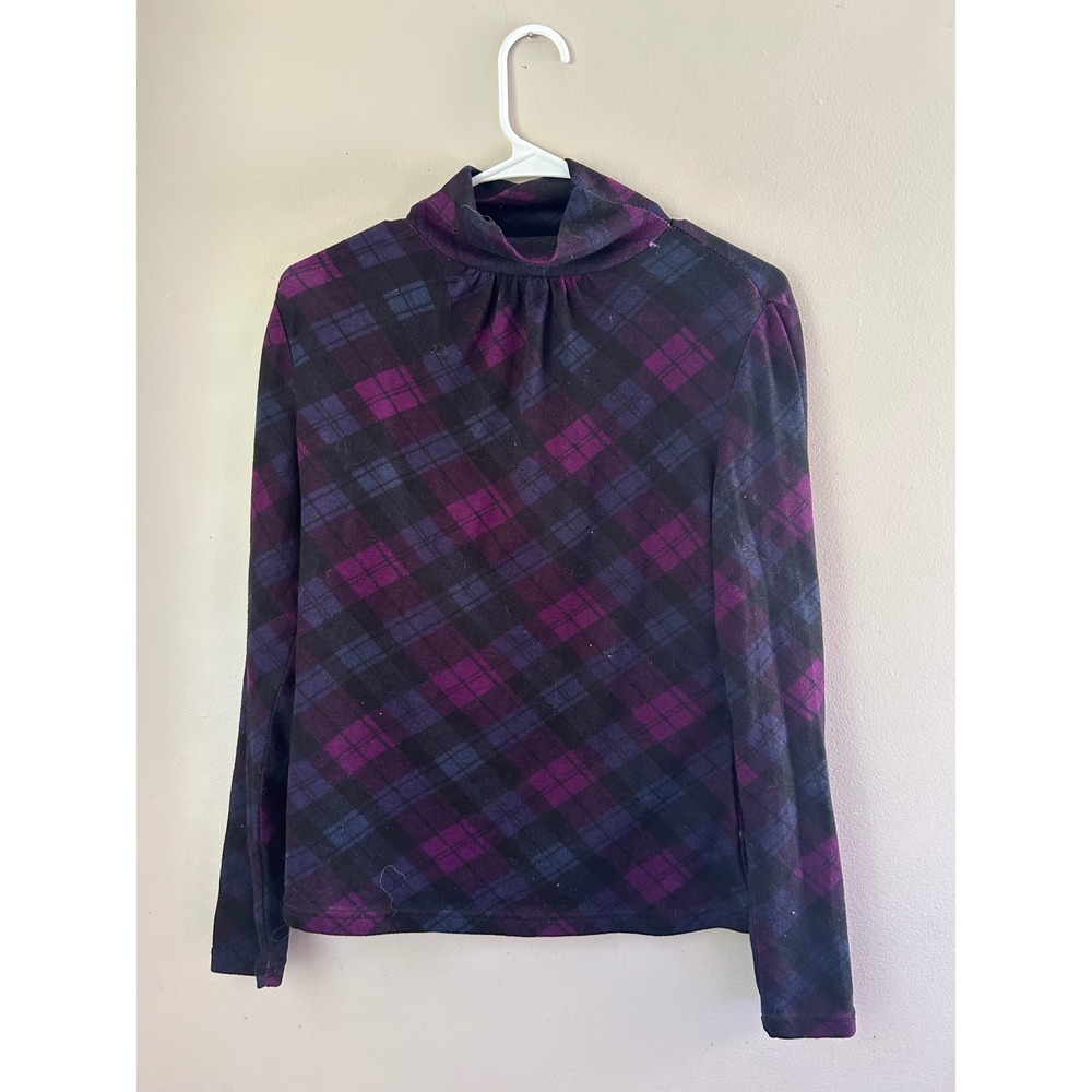 Y2K Plaid Turtleneck‎ Top Long Sleeve Purple Dark Academia Indie Sleeze